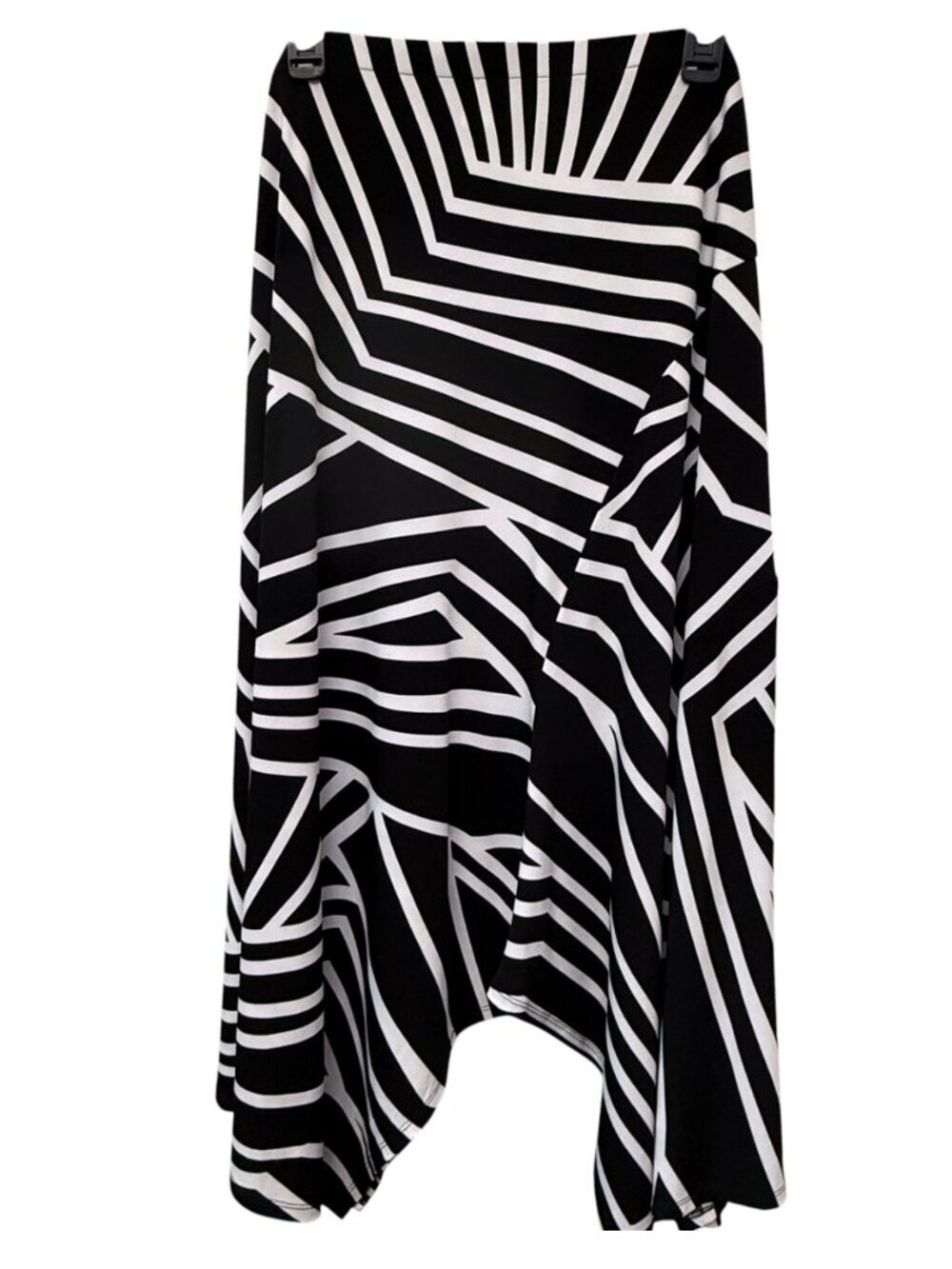 Chicos Midi Skirt XL Black White Geo Print Zigzag Hem Stretch Jersey Pullon